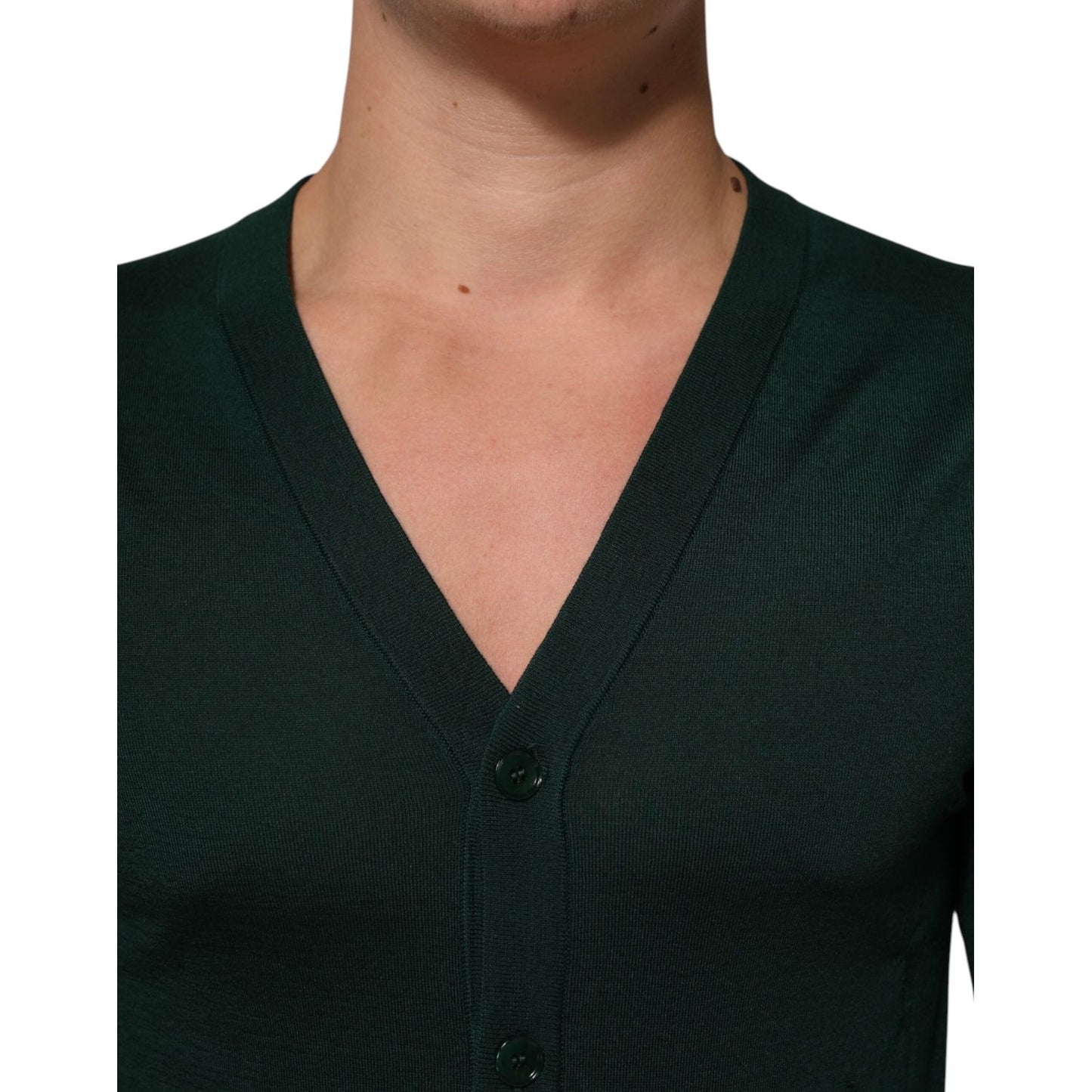 Dolce & Gabbana Dark Green Button Down Men Cardigan Sweater close-up view