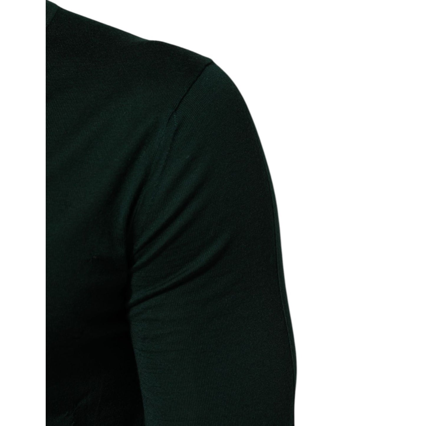 Close-up of Dolce & Gabbana Dark Green Button Down Men Cardigan Sweater in 100% cashmere fabric, showcasing quality and color detail.