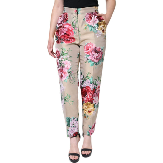 Dolce & Gabbana Beige Floral Jacquard High Waist Tapered Pants PAN74586-46