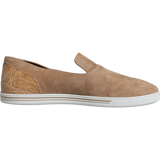 Dolce & Gabbana Beige Suede Caiman Loafers Slippers Shoes MV6246-42