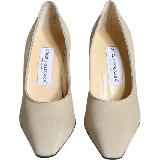 Dolce & Gabbana Beige Suede Leather High Heels Pumps Shoes LA11708-39
