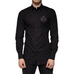 Dolce & Gabbana Black King Crown Embroidered GOLD Dress Shirt TSH83178-39