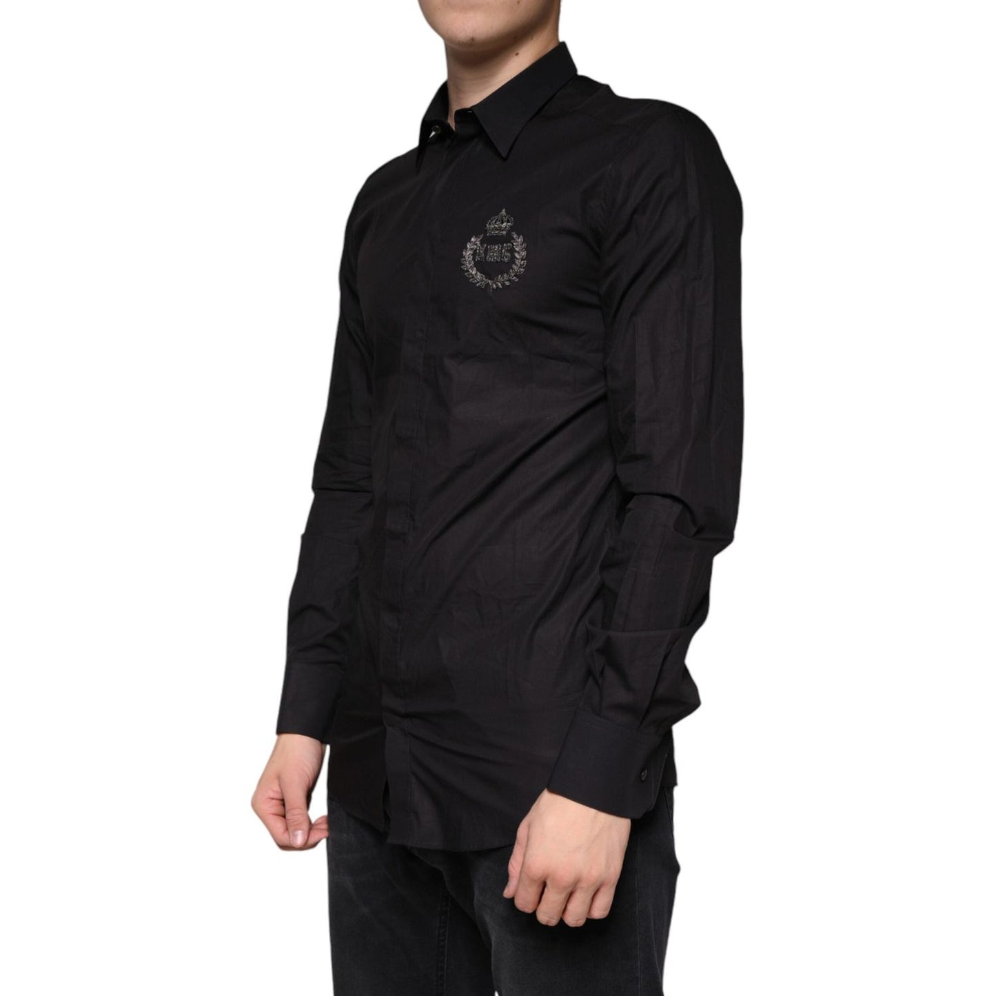 Dolce & Gabbana Black King Crown Embroidered GOLD Dress Shirt TSH83178-39