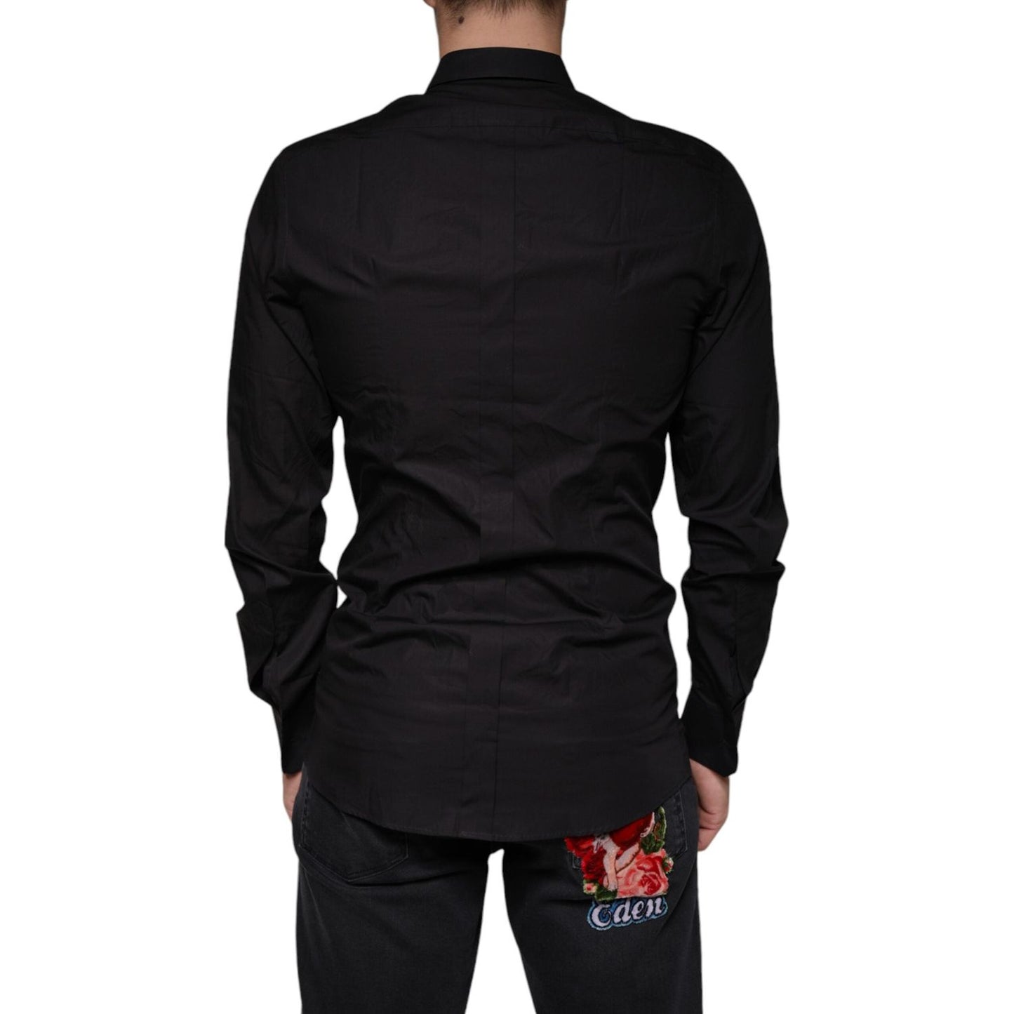 Dolce & Gabbana Black King Crown Embroidered GOLD Dress Shirt TSH83178-39