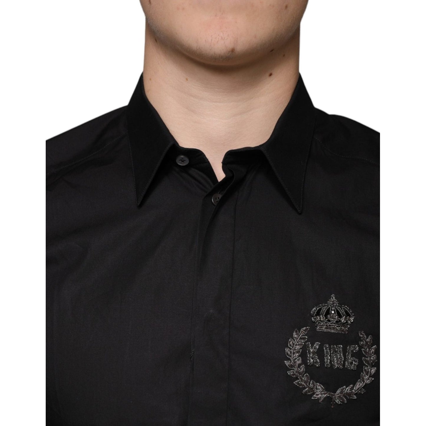 Dolce & Gabbana Black King Crown Embroidered GOLD Dress Shirt TSH83178-39