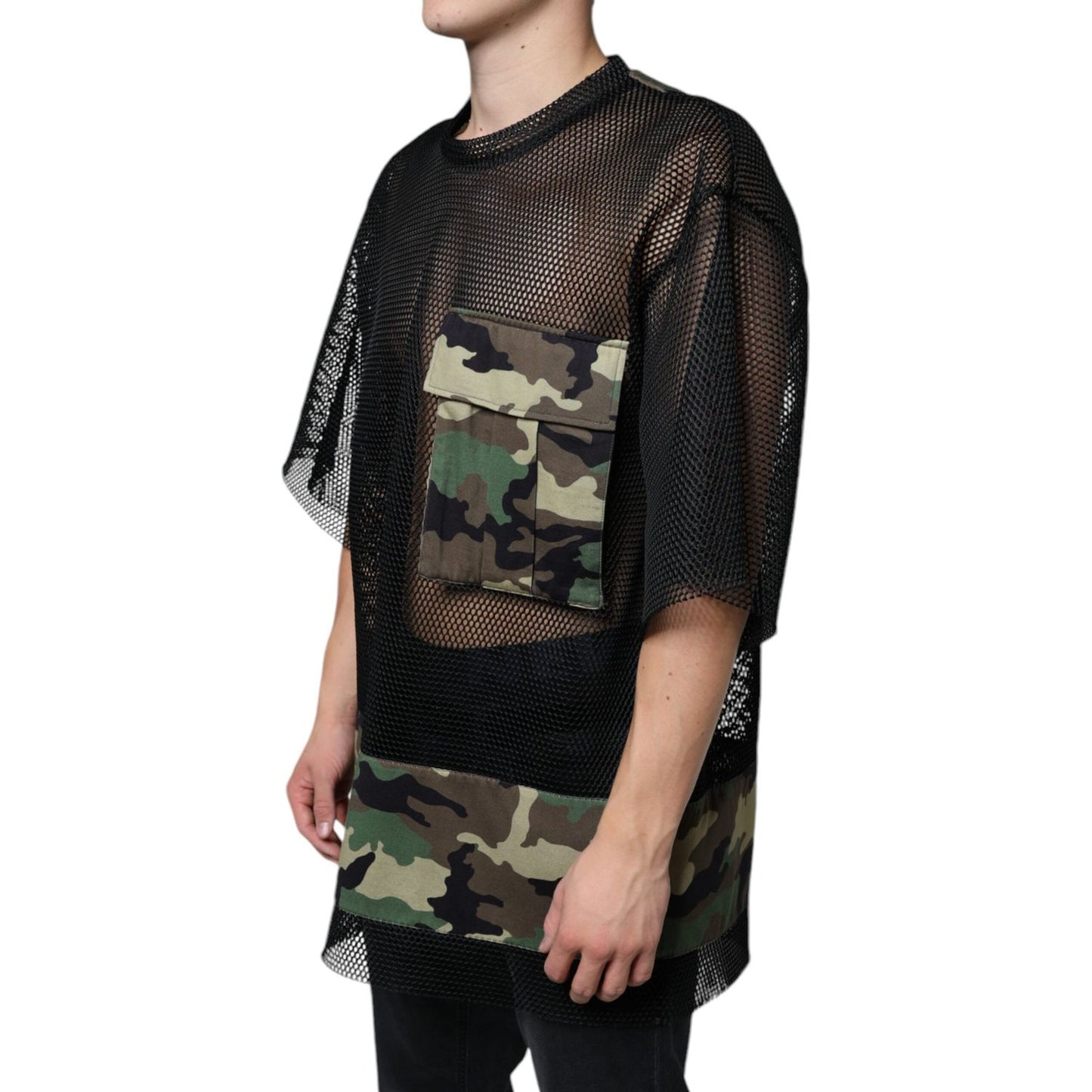 Dolce & Gabbana Black Mesh Camouflage Short Sleeves T-shirt TSH87085-52