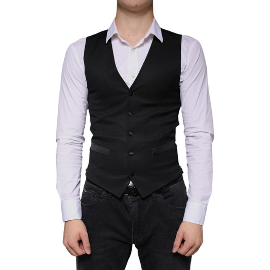 Dolce & Gabbana Black Wool Waistcoat Dress Formal Vest TSH5902-46