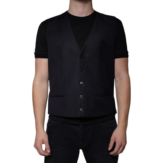 Dolce & Gabbana Black Wool Waistcoat Dress Formal Vest TSH87113-54