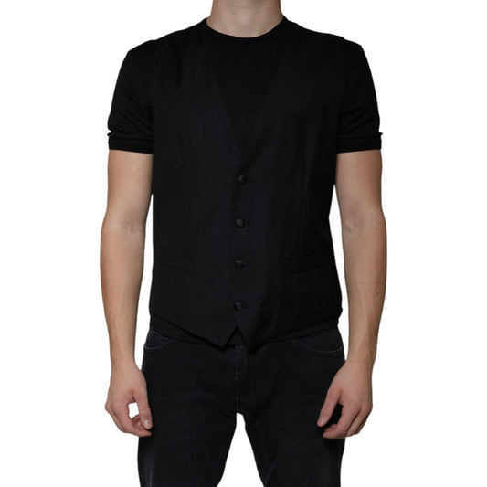 Dolce & Gabbana Black Wool Waistcoat Dress Formal Vest TSH87114-52