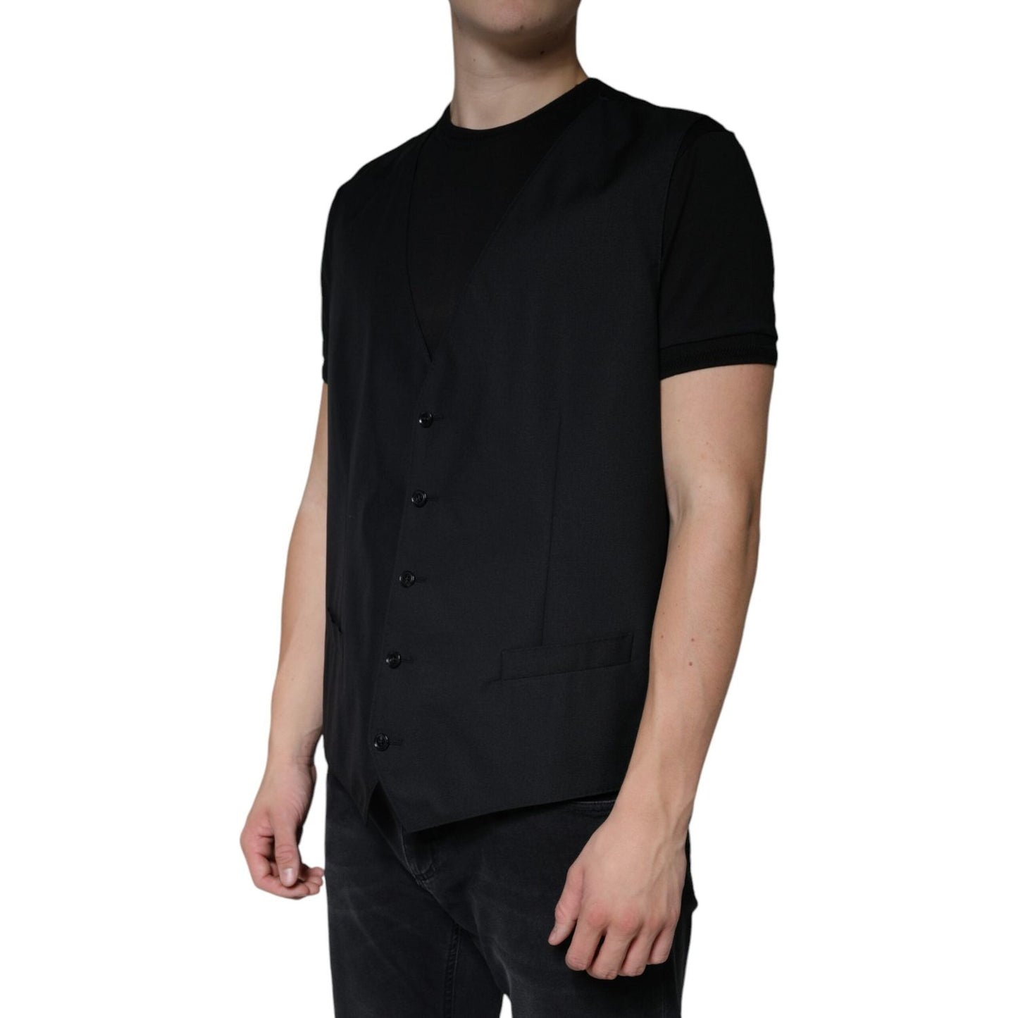 Dolce & Gabbana Black Wool Waistcoat Dress Formal Vest TSH87115-60
