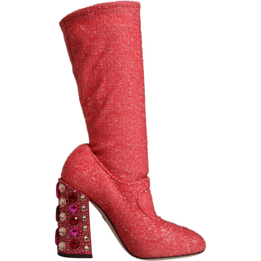 Dolce & Gabbana Pink Crystal Lurex Fantasy High Boots Shoes LA8559-37