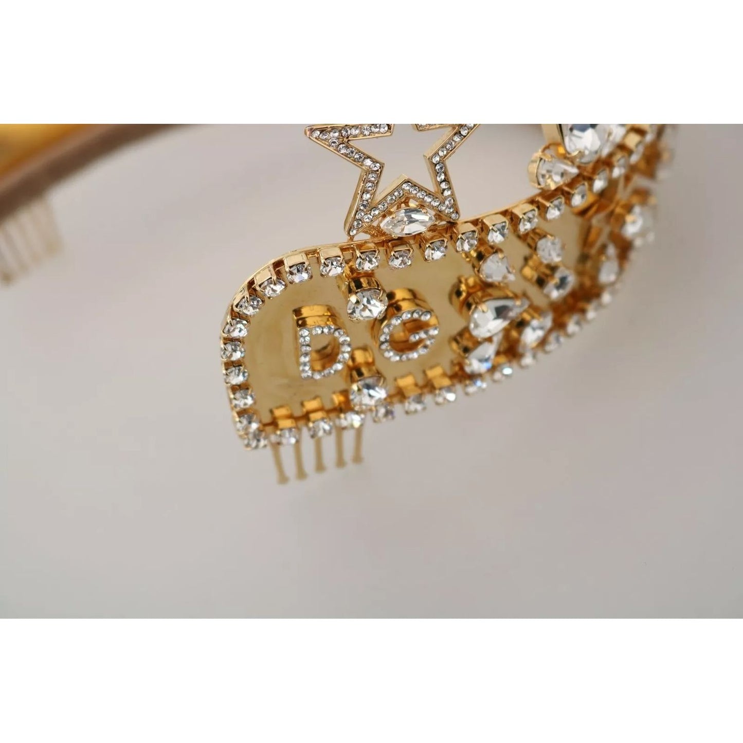 Dolce & Gabbana Gold Crystal Star STRASS Crown Logo Tiara Diadem