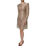 Dolce & Gabbana Gold Floral Lace A-line Sheath Mini Dress with long sleeves, elegant design for special occasions.
