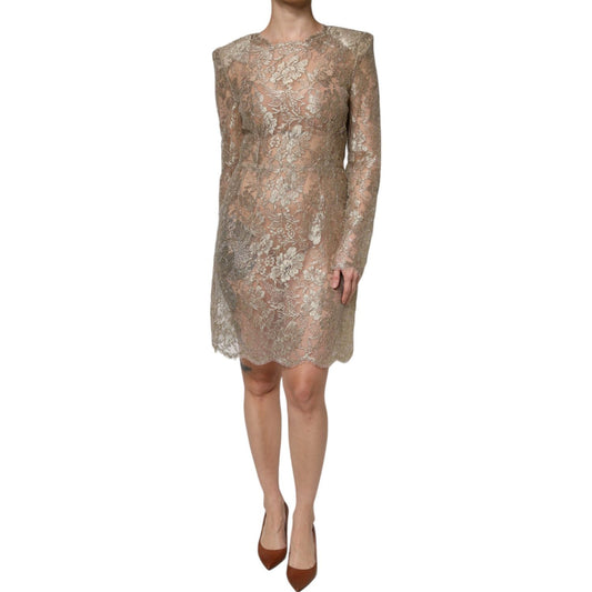 Dolce & Gabbana Gold Floral Lace A-line Sheath Mini Dress elegant and luxurious design perfect for special occasions