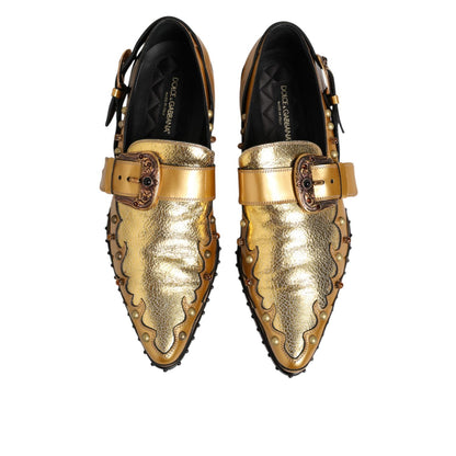Dolce & Gabbana Gold Leather MONK STRAP Dress Formal Shoes