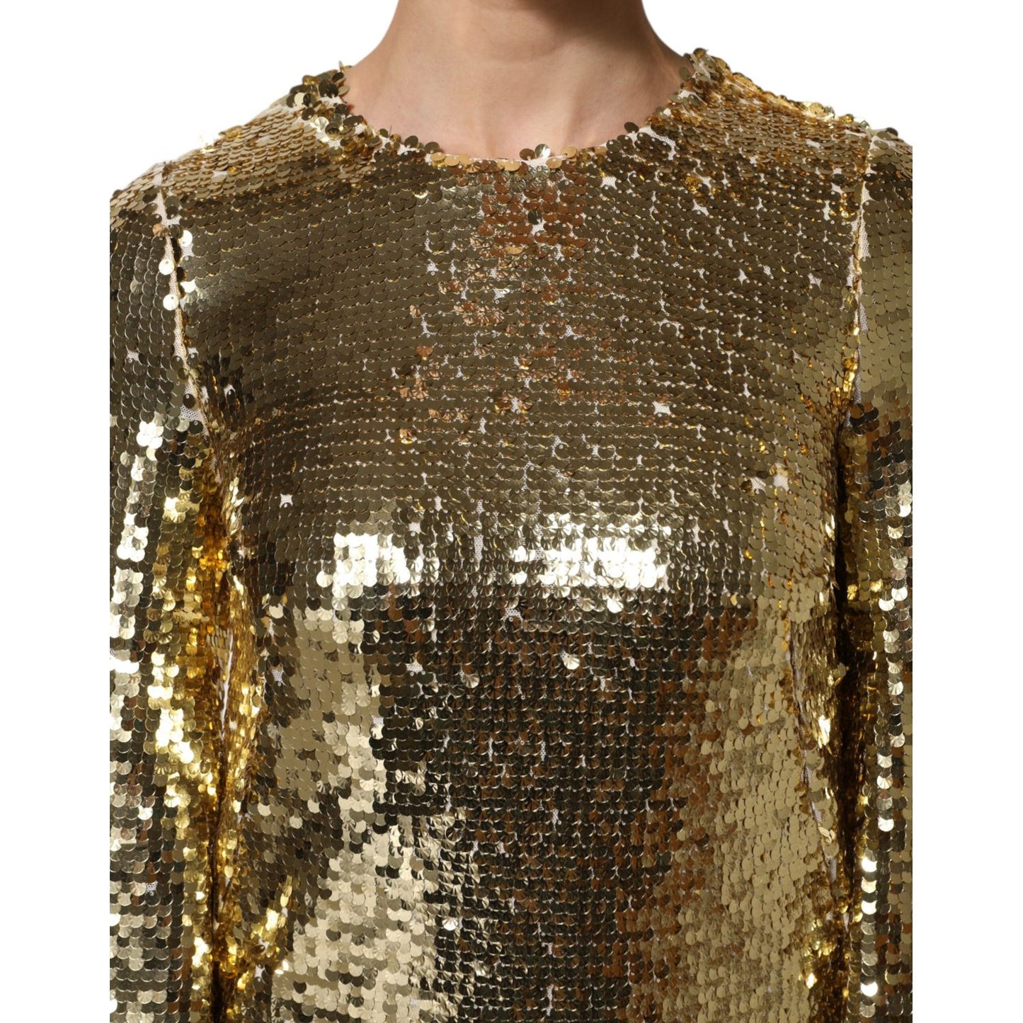 Dolce & Gabbana Gold Sequin Long Sleeve Mini Dress