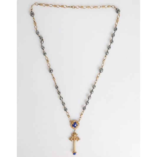 Dolce & Gabbana Gold Tone Beaded Chain Religious Cross Necklace