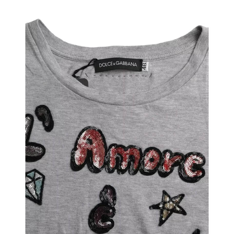 Dolce & Gabbana Gray Cotton L'Amore E'Bellezza Top T-shirt