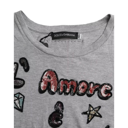 Dolce & Gabbana Gray Cotton L'Amore E'Bellezza Top T-shirt