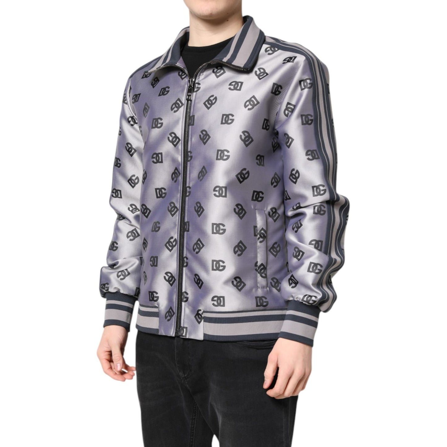 Dolce & Gabbana Gray Logo Monogram Full Zip Bomber Jacket