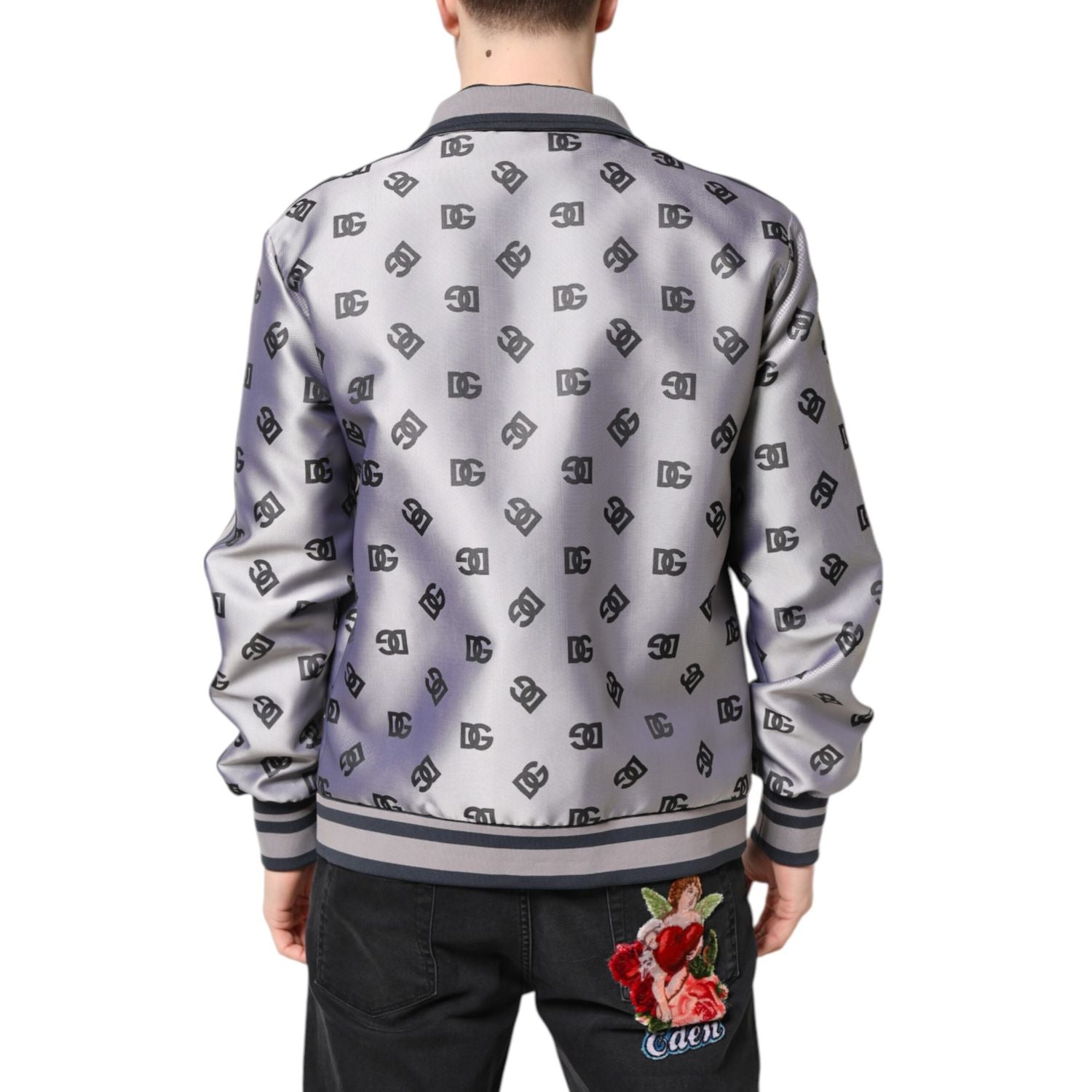 Dolce & Gabbana Gray Logo Monogram Full Zip Bomber Jacket