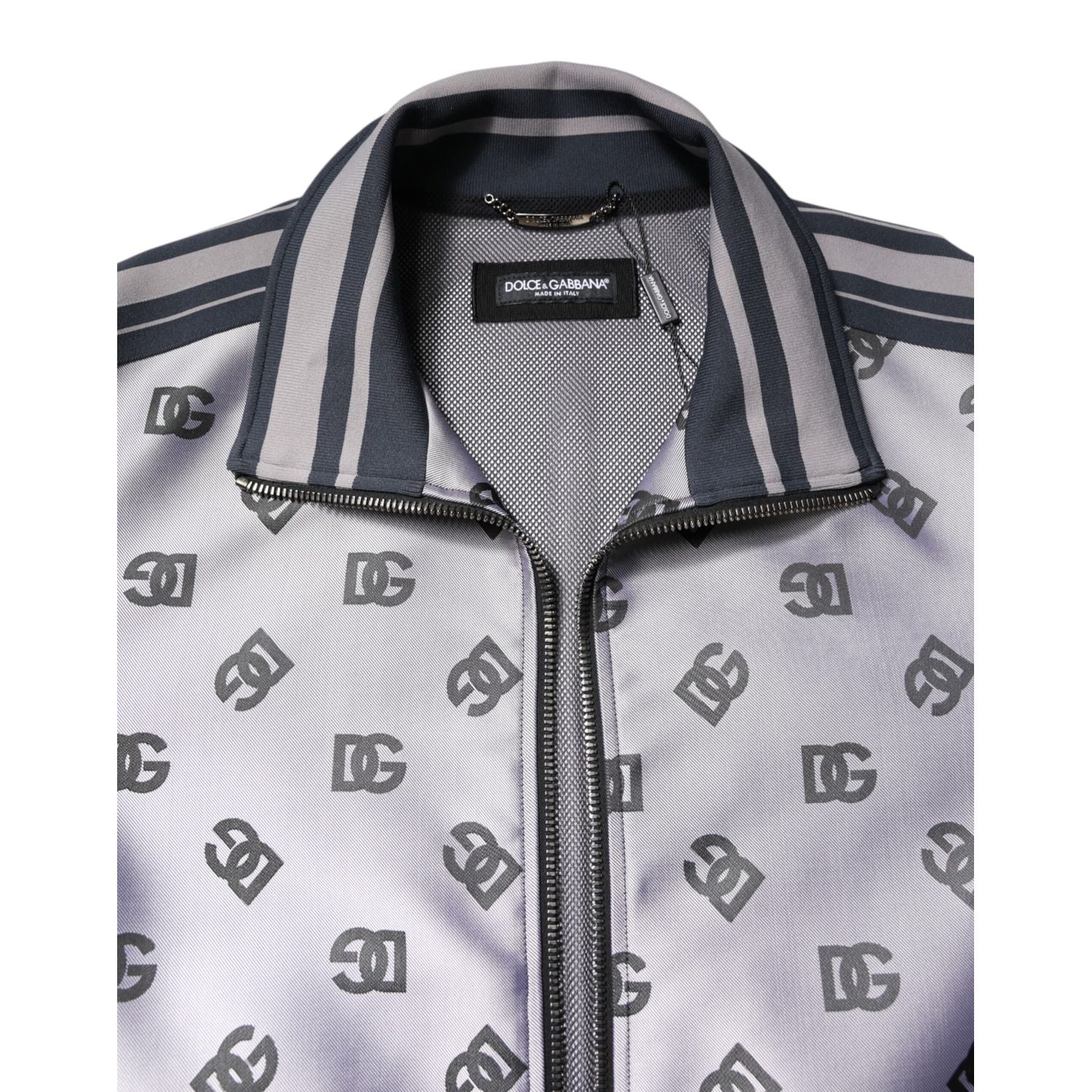 Dolce & Gabbana Gray Logo Monogram Full Zip Bomber Jacket
