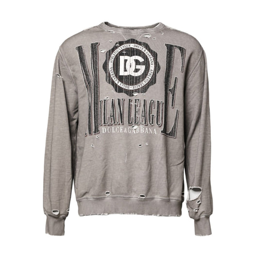 Dolce & Gabbana Gray Logo Print Crew Neck Pullover Sweater