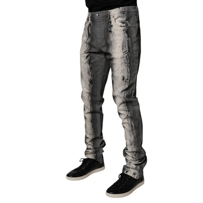 Dolce & Gabbana Gray Tie Dye Cotton Skinny Men Denim Jeans
