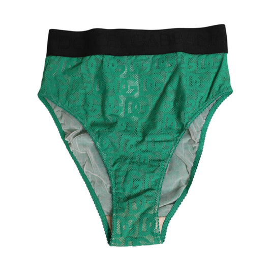 Dolce & Gabbana Green DG Logo Lace High Brief Panty Underwear with wide elastic waistband, vibrant green color, and iconic logo design.