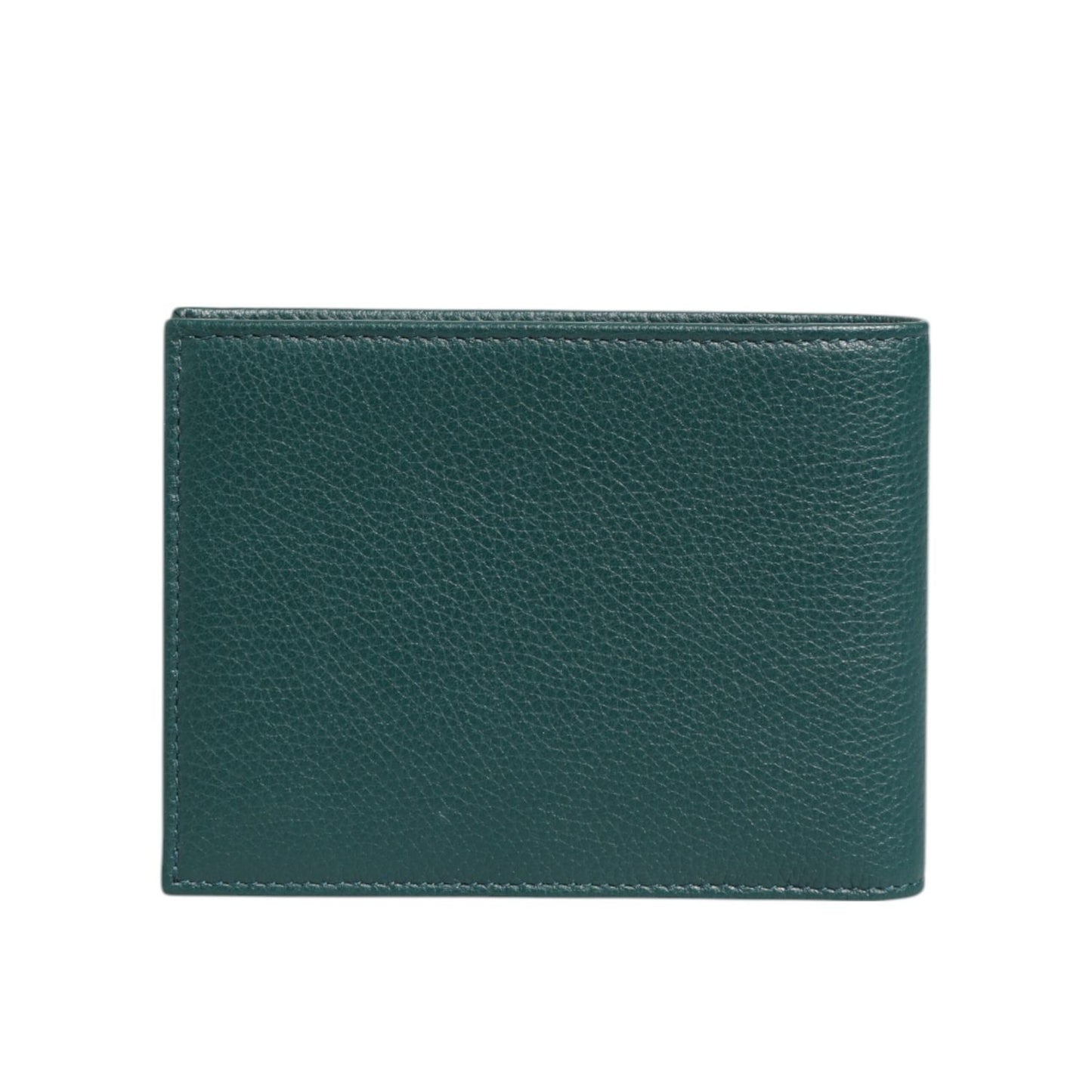 Dolce & Gabbana Green Leather DG Logo Plaque Bifold Card Holder Wallet in pebbled leather with slim profile for men.