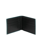Dolce & Gabbana Green Leather DG Logo Plaque Bifold Card Holder Wallet with open view of card slots and premium leather finish.