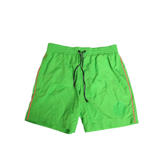 Dolce & Gabbana Green Nylon Drawstring Men Shorts Swimwear with elastic waist and side detailing in bold park green.
