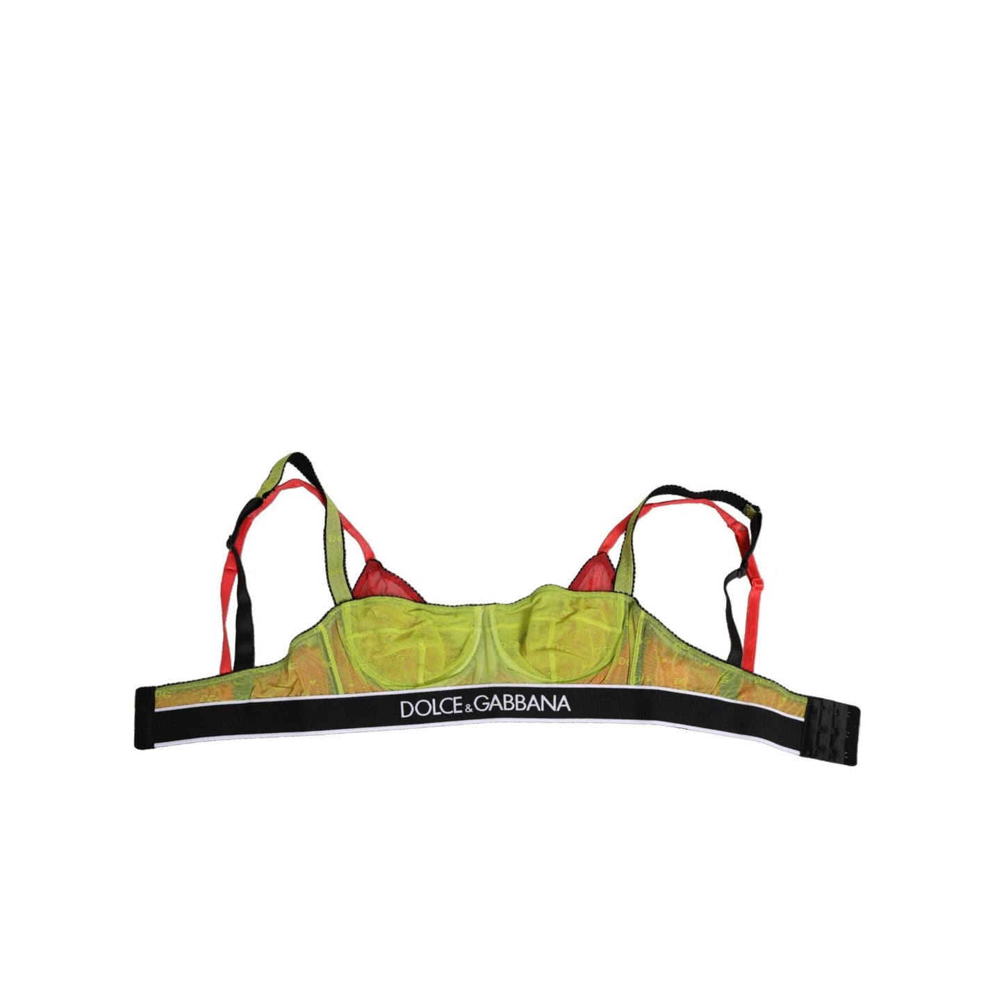 Dolce & Gabbana Green Nylon Soft Cup Balconnet Bra Underwear with hook closure, featuring logo details, made in Italy.