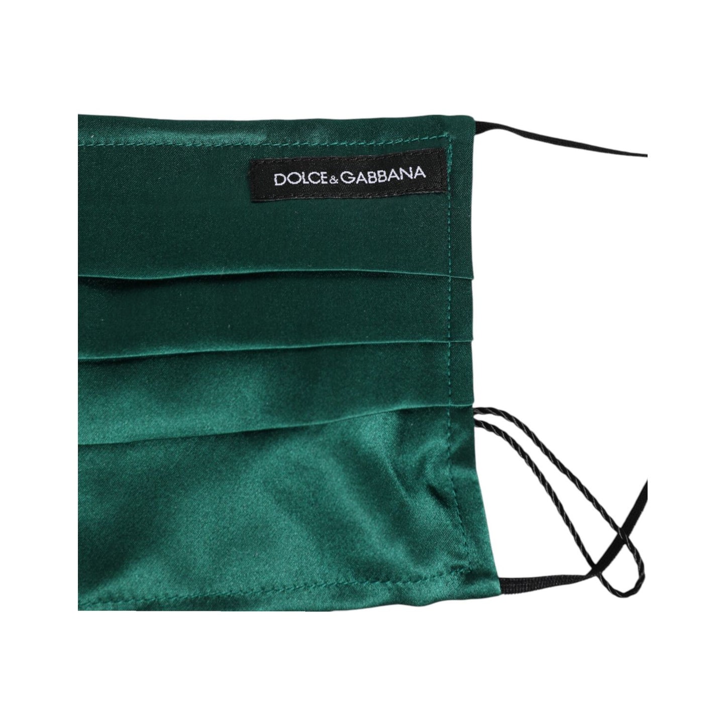 Dolce & Gabbana Green Silk Pleated Elastic Ear Strap Face Mask with logo tag and unisex design, crafted from 100% silk.