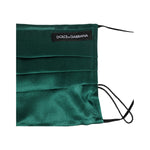 Dolce & Gabbana Green Silk Pleated Elastic Ear Strap Face Mask with logo tag and unisex design, crafted from 100% silk.
