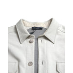 Dolce & Gabbana Grey Cotton Button Down Collared Coat Jacket with floral print on back, Italian-made, 100% cotton, brand new with tags.
