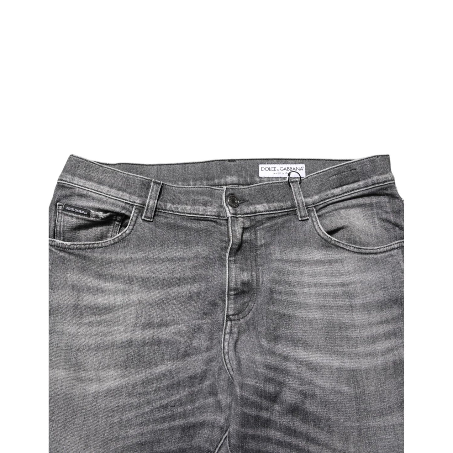 Dolce & Gabbana Grey Cotton Denim Slim Fit Distressed Pants Jeans