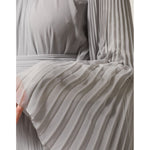 Dolce & Gabbana Grey Pleated Maxi Long Sleeve Silk Blend Gown Dress, elegant pleated sleeve detail, perfect for evening wear.