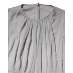 Dolce & Gabbana Grey Pleated Maxi Long Sleeve Silk Blend Gown Dress detail showing pleated design and zipper closure