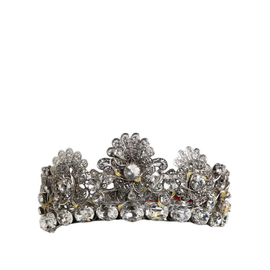 Dolce & Gabbana LED Crystal Embellished Silver Floral Filigree Crown Tiara with sparkling crystals and LED lights