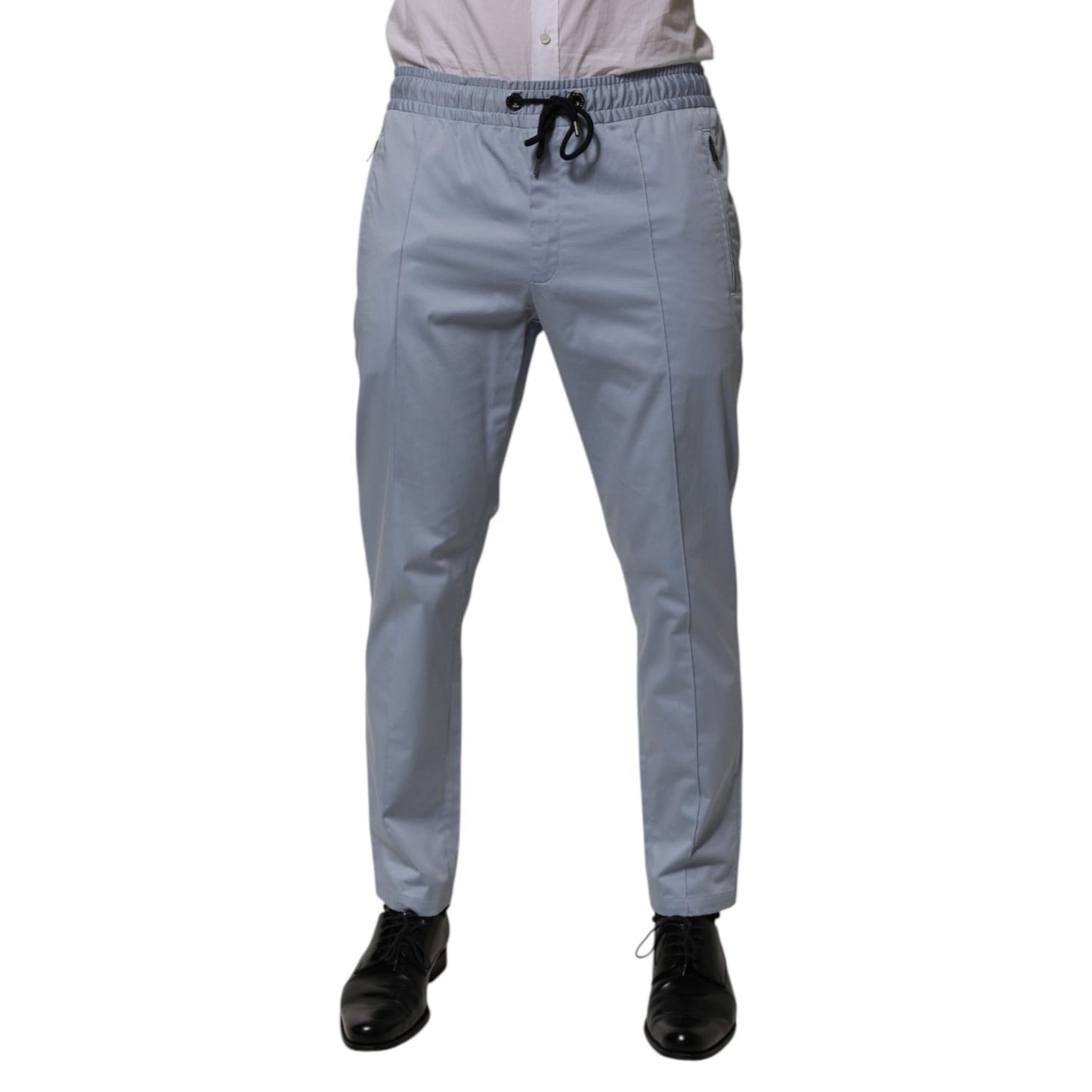 Dolce & Gabbana Light Blue Cotton Drawstring Elastic Waist Men Pants