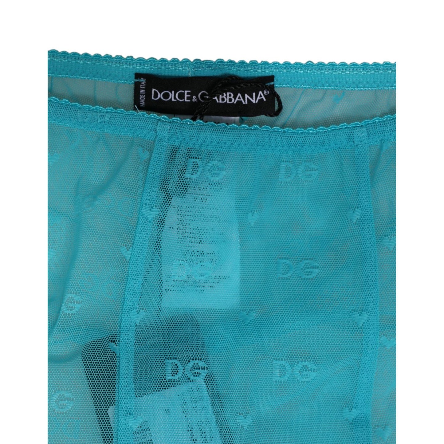 Dolce & Gabbana Light Blue Nylon Logo Lace Leggings Pants Underwear