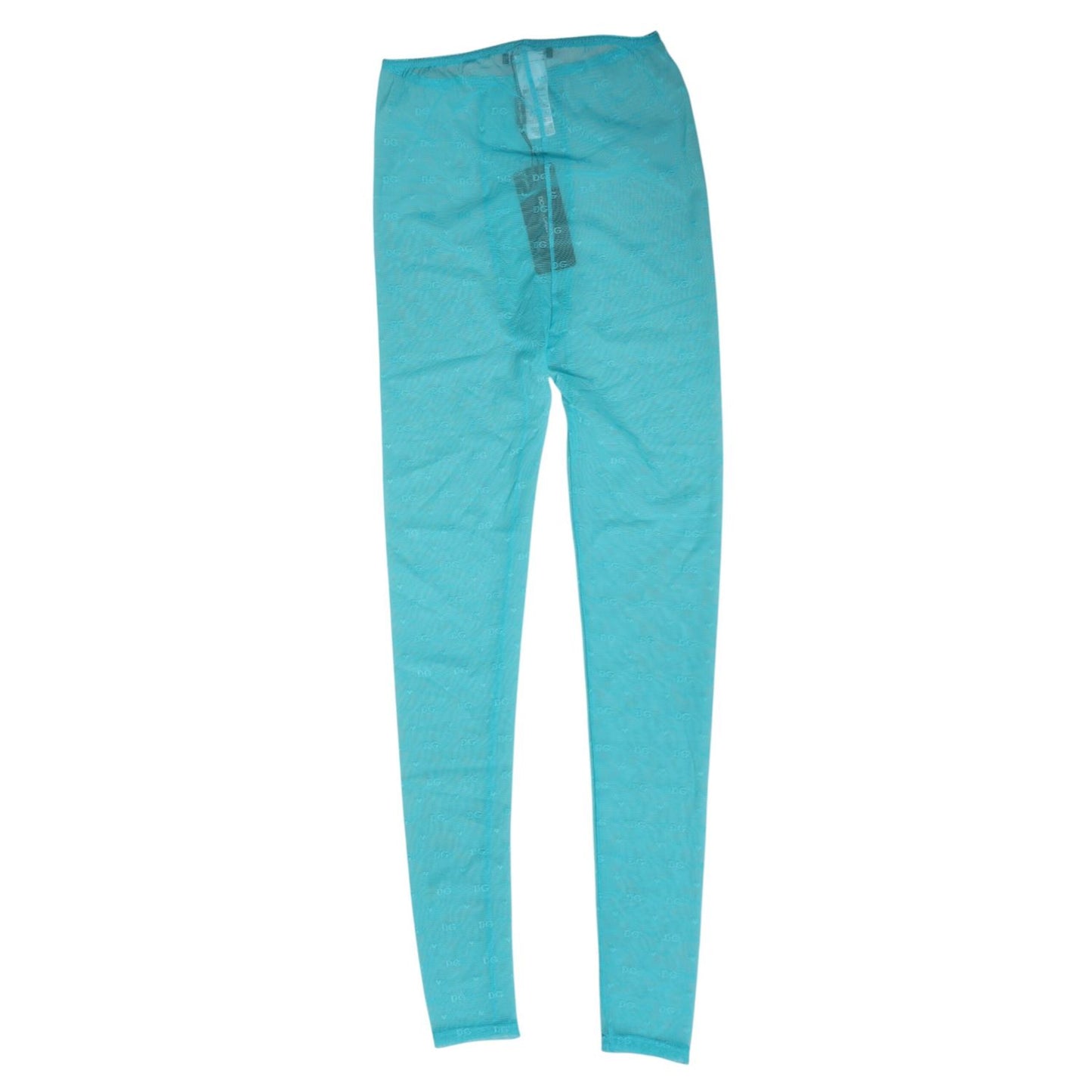 Dolce & Gabbana Light Blue Nylon Logo Lace Leggings Pants Underwear