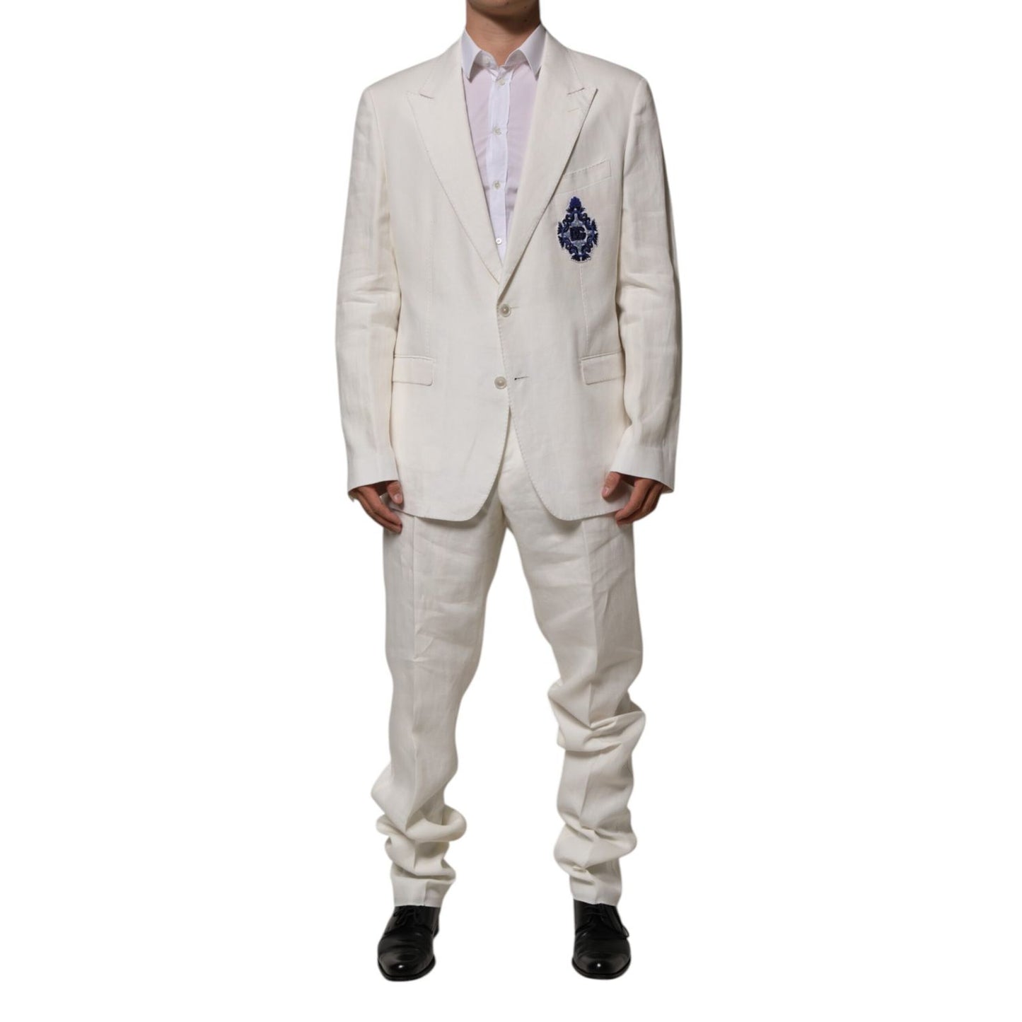 Dolce & Gabbana Light Cream Linen Embroidered 2 Piece Suit