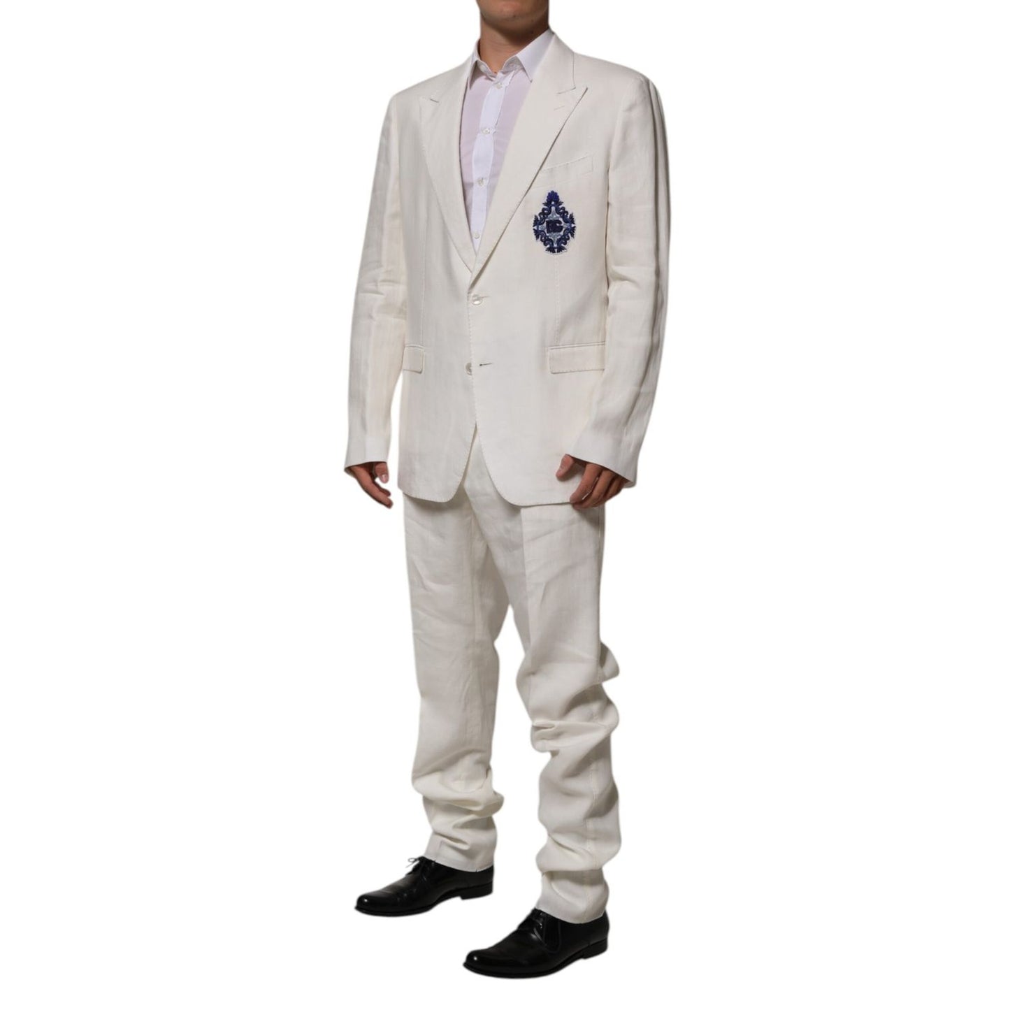 Dolce & Gabbana Light Cream Linen Embroidered 2 Piece Suit