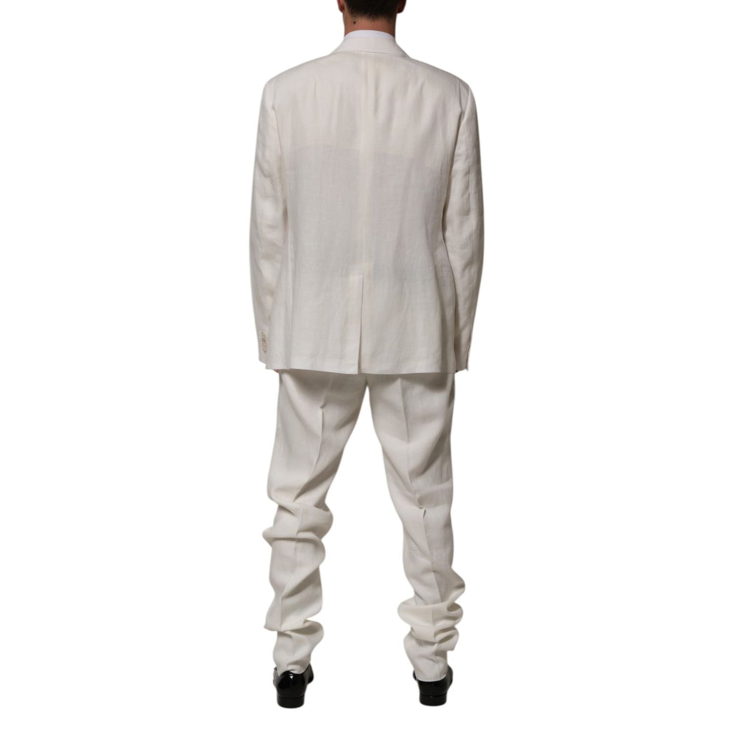 Dolce & Gabbana Light Cream Linen Embroidered 2 Piece Suit