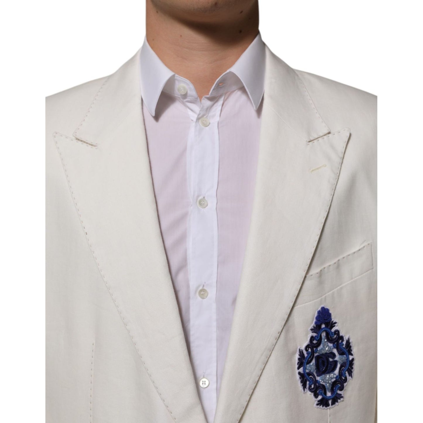 Dolce & Gabbana Light Cream Linen Embroidered 2 Piece Suit
