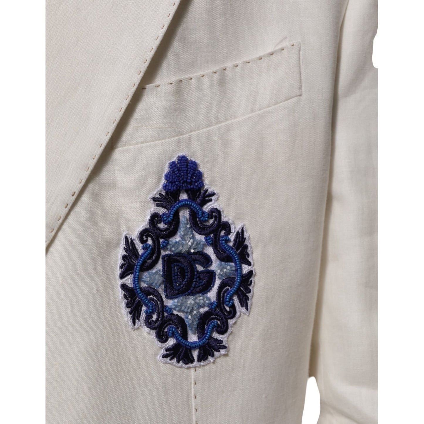 Dolce & Gabbana Light Cream Linen Embroidered 2 Piece Suit