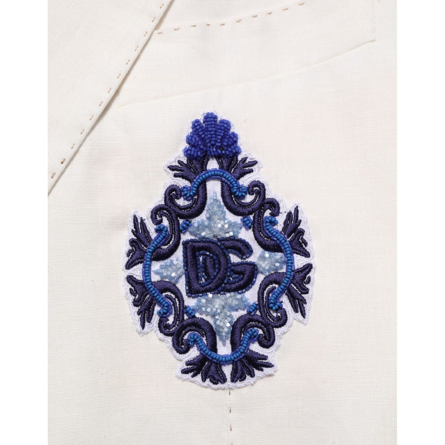 Dolce & Gabbana Light Cream Linen Embroidered 2 Piece Suit