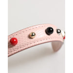 Dolce & Gabbana Light Pink Embellished Leather Bag Handle Shoulder Strap with colorful studs, 100% calf leather, 20cm length, made in Italy.